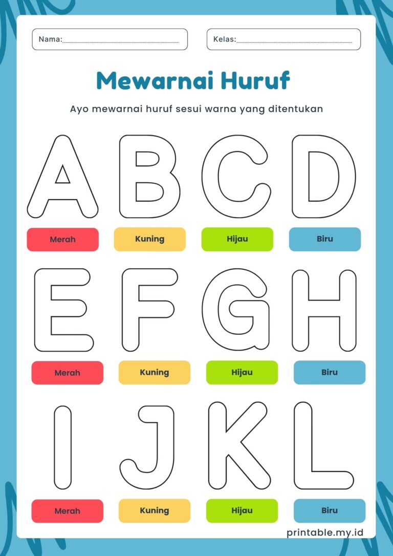 Worksheet mewarnai huruf A dan gambar apel untuk anak PAUD