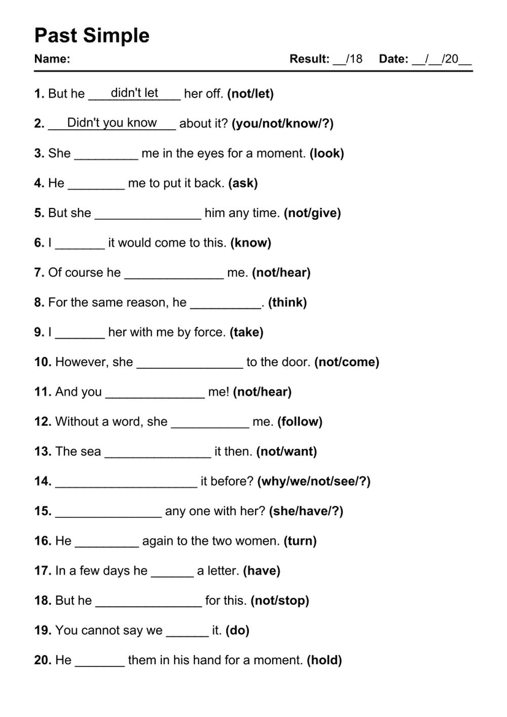 101 Past Simple PDF Worksheets With Answers 2020 Exercises Grammarism
