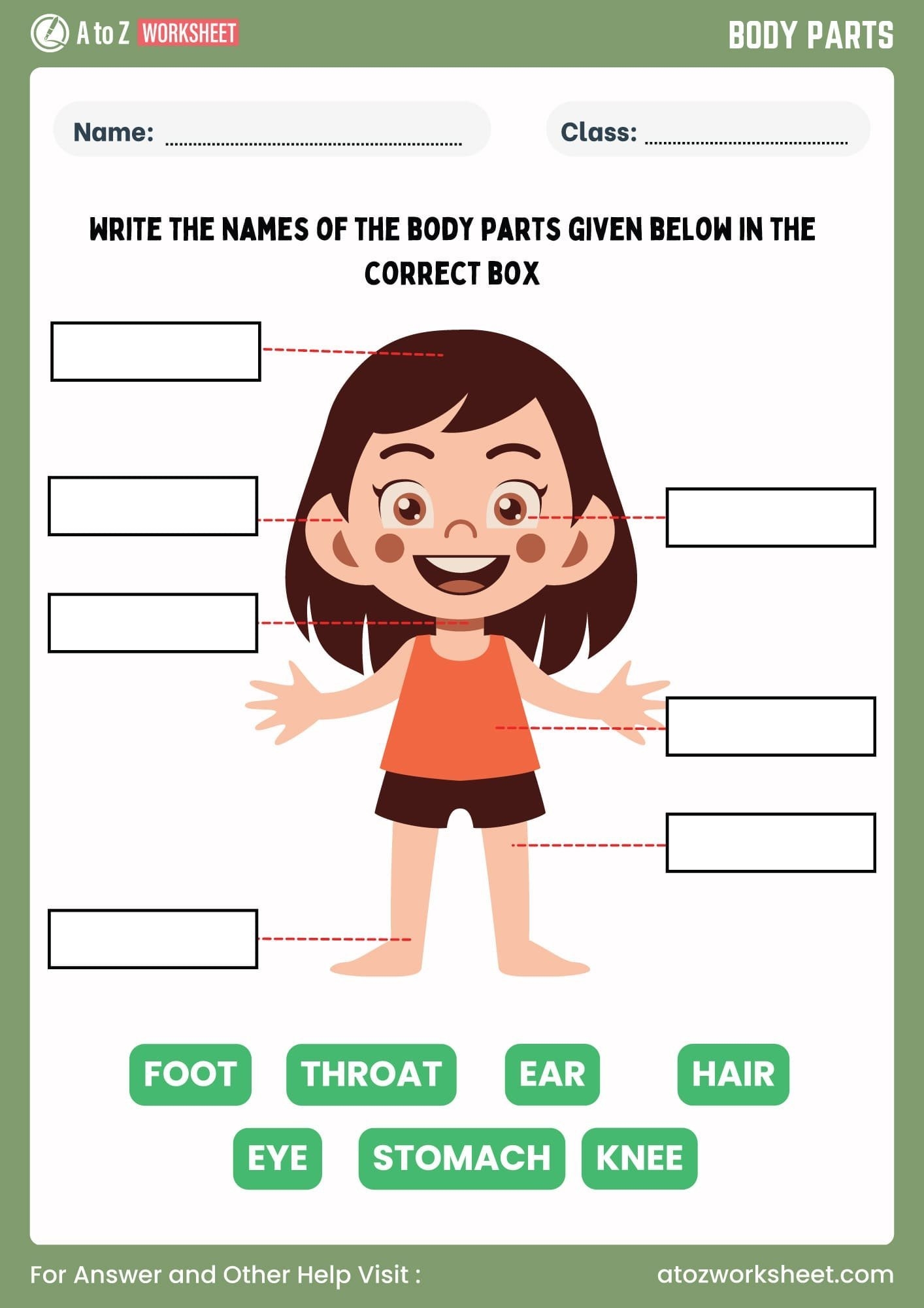 11 Free Printable Body Parts Worksheet For Kindergarten And Class 1 Kids A To Z Worksheet