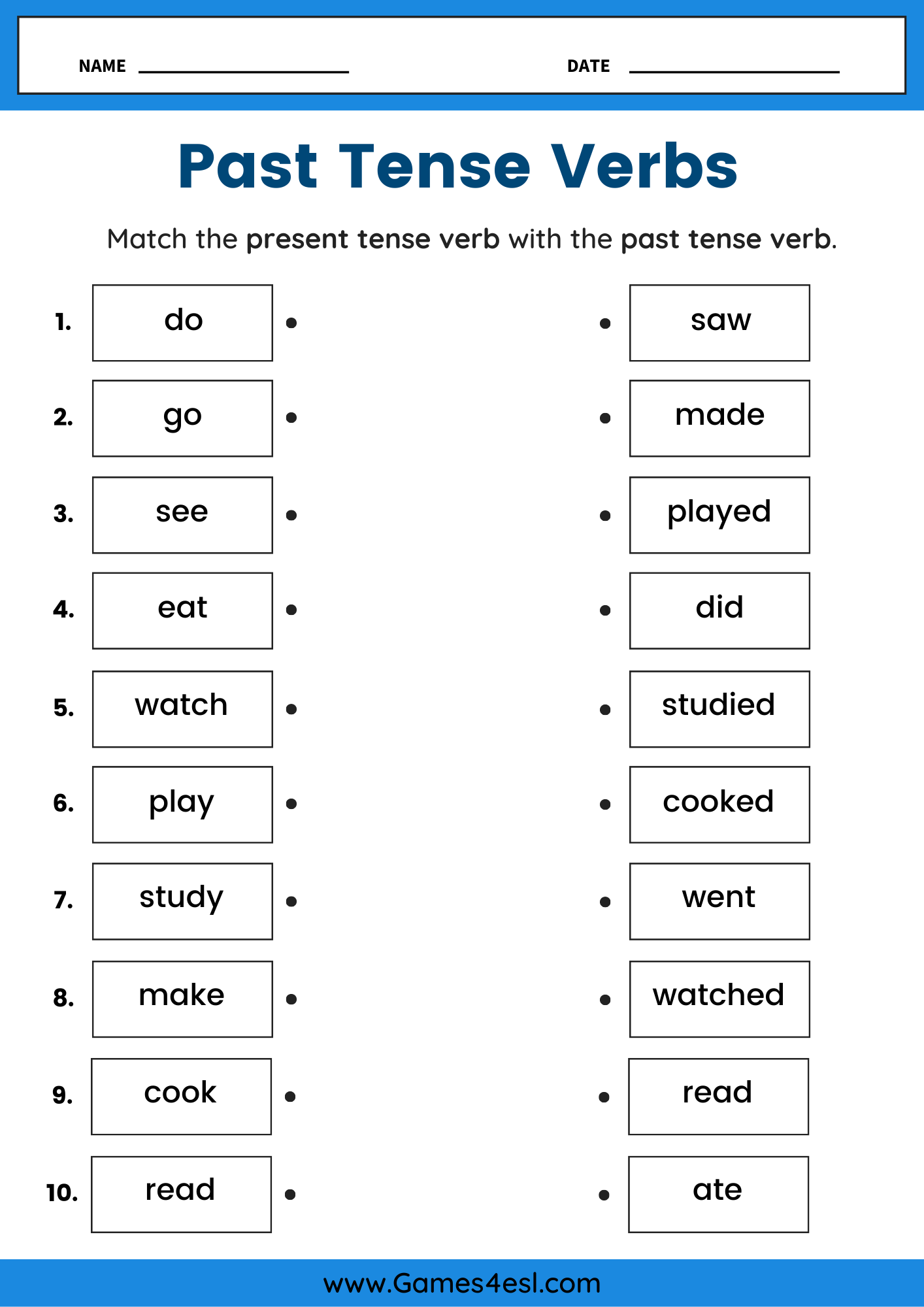 past tense worksheet