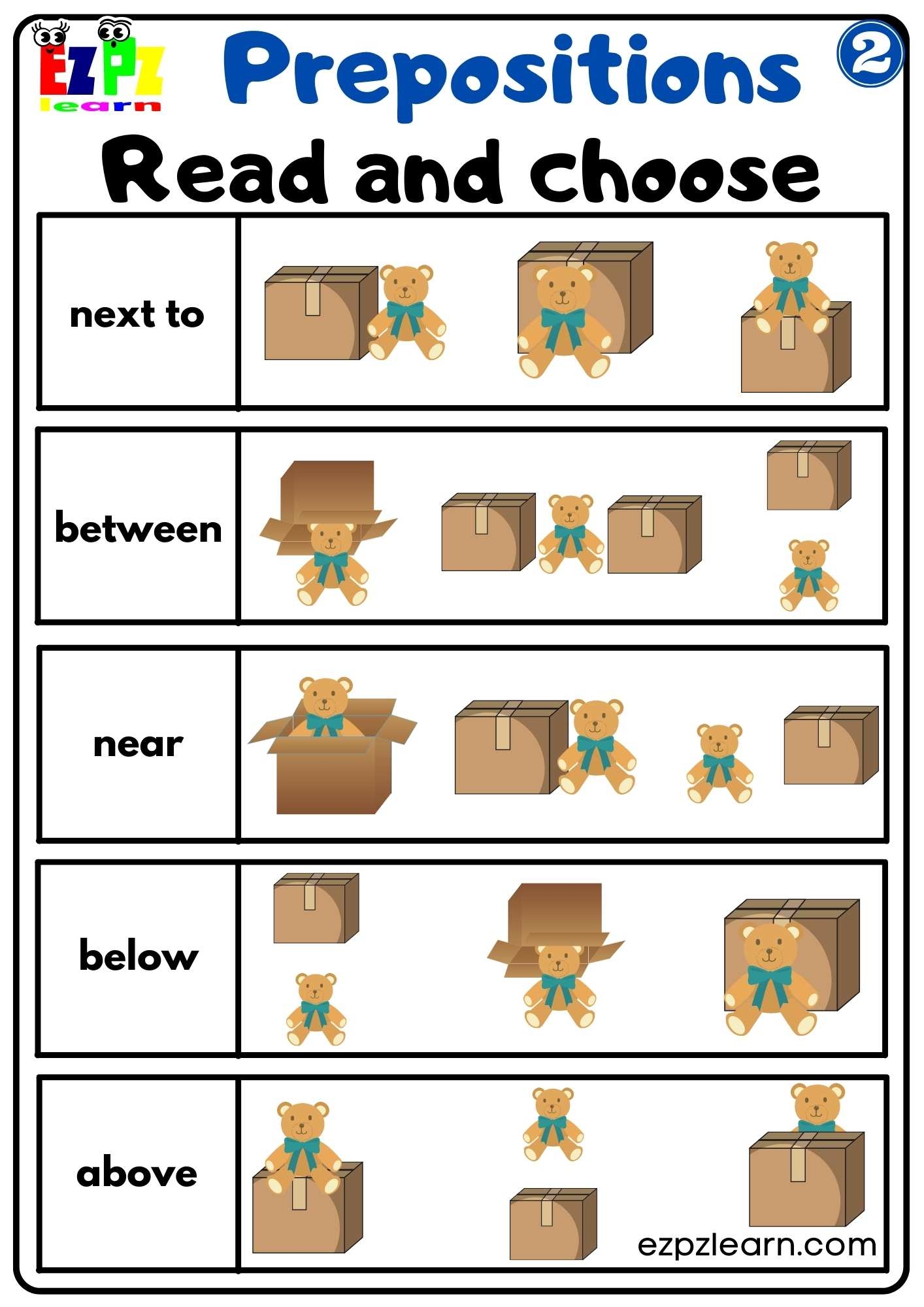 Prepositions Of Place Read And Choose Worksheet For Kindergarten And ESL Students G2 Ezpzlearn