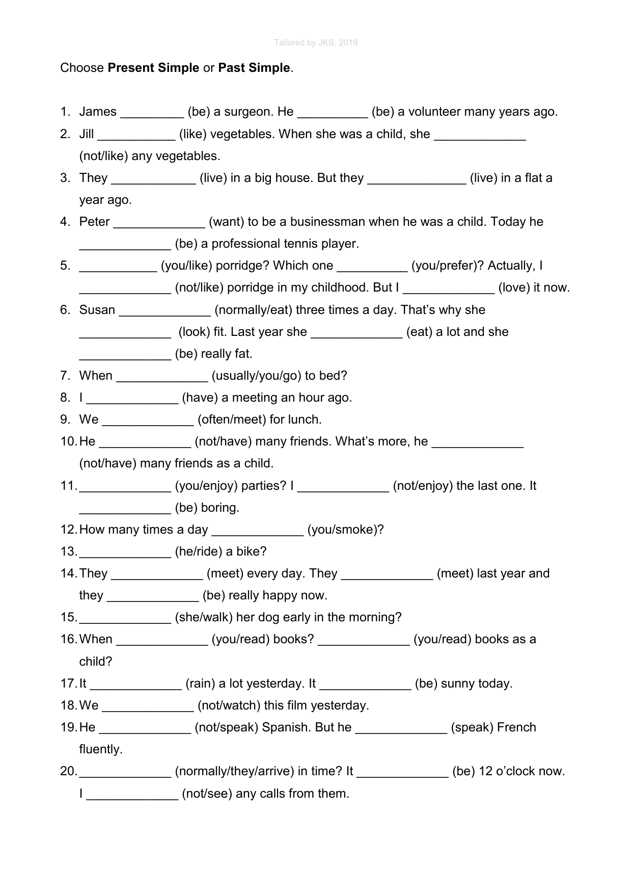 Present Past Simple Tense Worksheet