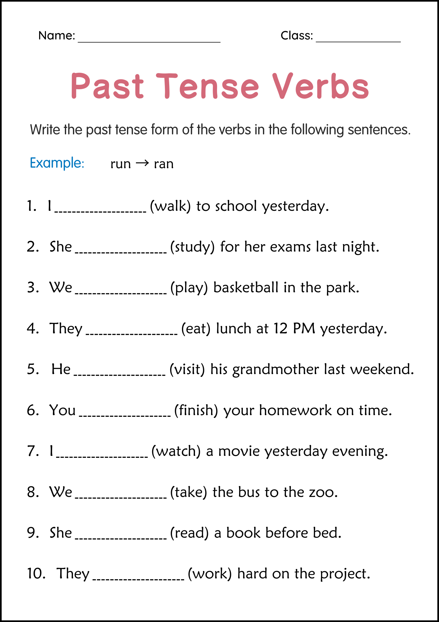Printable Simple Past Tense Verbs Grammar Worksheets For Grade 2 3 4 Teaching Resources