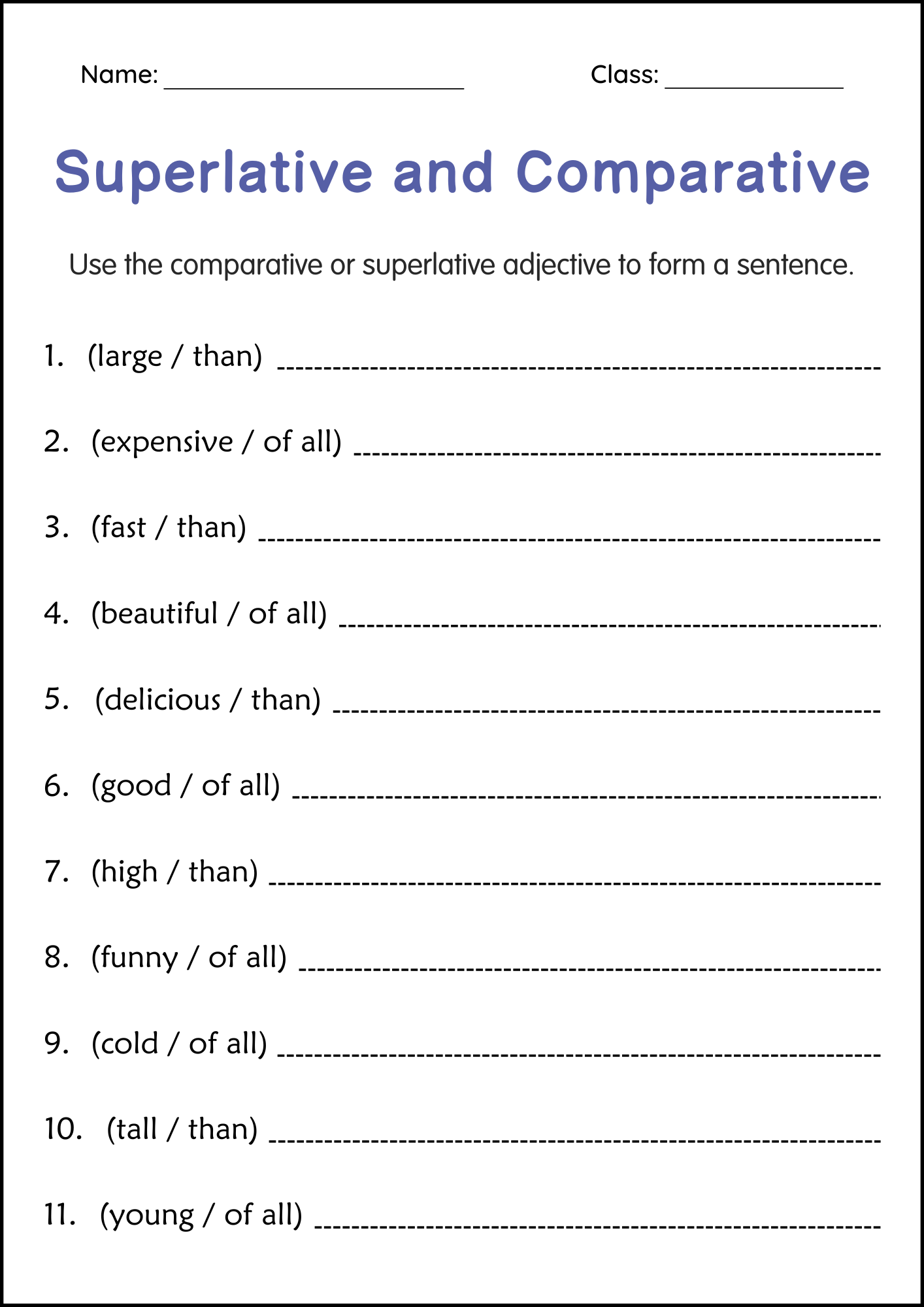 comparative and superlative worksheet